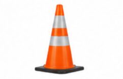Orange traffic cone with reflective stripes